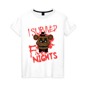 Женская футболка хлопок с принтом Five Nights At Freddy`s в Кировске, 100% хлопок | прямой крой, круглый вырез горловины, длина до линии бедер, слегка спущенное плечо | five nights at freddys | fnaf | freddy | игры | медведь | мишка | фнаф | фредди