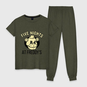 Женская пижама хлопок с принтом Five Nights At Freddys в Кировске, 100% хлопок | брюки и футболка прямого кроя, без карманов, на брюках мягкая резинка на поясе и по низу штанин | five nights at freddys | fnaf | freddy | игры | медведь | мишка | фнаф | фредди