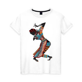 Женская футболка хлопок с принтом Танец Африканки в Кировске, 100% хлопок | прямой крой, круглый вырез горловины, длина до линии бедер, слегка спущенное плечо | Тематика изображения на принте: 