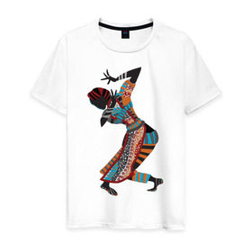 Мужская футболка хлопок с принтом Танец Африканки в Кировске, 100% хлопок | прямой крой, круглый вырез горловины, длина до линии бедер, слегка спущенное плечо. | 
