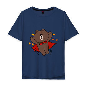 Мужская футболка хлопок Oversize с принтом Стикер Line мишка в Кировске, 100% хлопок | свободный крой, круглый ворот, “спинка” длиннее передней части | супергерой