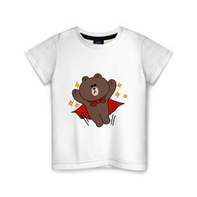 Детская футболка хлопок с принтом Стикер Line мишка в Кировске, 100% хлопок | круглый вырез горловины, полуприлегающий силуэт, длина до линии бедер | супергерой