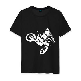 Мужская футболка хлопок с принтом Мотокросс белый в Кировске, 100% хлопок | прямой крой, круглый вырез горловины, длина до линии бедер, слегка спущенное плечо. | motokross | мото | мотоцикл | спорт