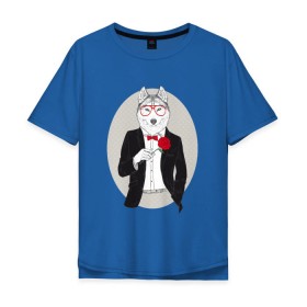 Мужская футболка хлопок Oversize с принтом Волк в смокинге в Кировске, 100% хлопок | свободный крой, круглый ворот, “спинка” длиннее передней части | Тематика изображения на принте: джентльмен | костюм | хипстер