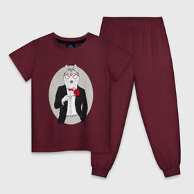 Детская пижама хлопок с принтом Волк в смокинге в Кировске, 100% хлопок |  брюки и футболка прямого кроя, без карманов, на брюках мягкая резинка на поясе и по низу штанин
 | джентльмен | костюм | хипстер