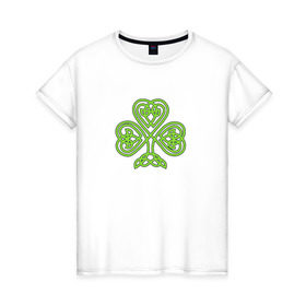 Женская футболка хлопок с принтом Celtic сlover в Кировске, 100% хлопок | прямой крой, круглый вырез горловины, длина до линии бедер, слегка спущенное плечо | кельтский | клевер