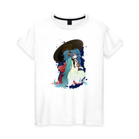 Женская футболка хлопок с принтом Мику под зонтом в Кировске, 100% хлопок | прямой крой, круглый вырез горловины, длина до линии бедер, слегка спущенное плечо | anime | hatsune miku | miku | vocaloid | вокалоид