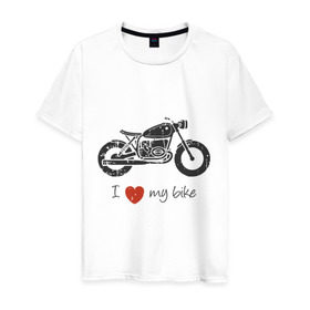 Мужская футболка хлопок с принтом Люблю свой байк в Кировске, 100% хлопок | прямой крой, круглый вырез горловины, длина до линии бедер, слегка спущенное плечо. | love | байк | байкер | люблю | мотоцикл | мотоциклист | сердце