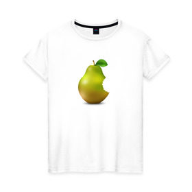 Женская футболка хлопок с принтом iPear в Кировске, 100% хлопок | прямой крой, круглый вырез горловины, длина до линии бедер, слегка спущенное плечо | (iphone) | груша | пародия | прикол | укус