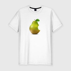 Мужская футболка премиум с принтом iPear в Кировске, 92% хлопок, 8% лайкра | приталенный силуэт, круглый вырез ворота, длина до линии бедра, короткий рукав | (iphone) | груша | пародия | прикол | укус