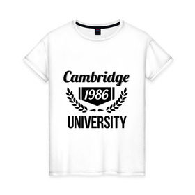 Женская футболка хлопок с принтом Кэмбридж в Кировске, 100% хлопок | прямой крой, круглый вырез горловины, длина до линии бедер, слегка спущенное плечо | cambridge | university | институт | кэмбридж | студентам | университет