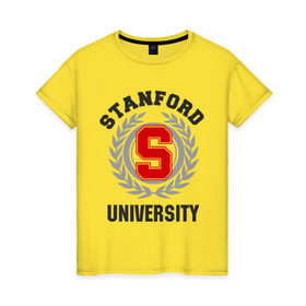 Женская футболка хлопок с принтом Стэнфорд в Кировске, 100% хлопок | прямой крой, круглый вырез горловины, длина до линии бедер, слегка спущенное плечо | stanford | институт | студентам | стэнфорд | университет