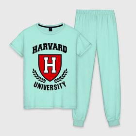 Женская пижама хлопок с принтом Гарвард в Кировске, 100% хлопок | брюки и футболка прямого кроя, без карманов, на брюках мягкая резинка на поясе и по низу штанин | harvard | university | гарвард | институт | студентам | университет