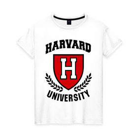 Женская футболка хлопок с принтом Гарвард в Кировске, 100% хлопок | прямой крой, круглый вырез горловины, длина до линии бедер, слегка спущенное плечо | harvard | university | гарвард | институт | студентам | университет