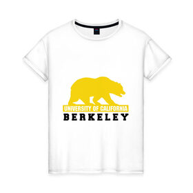 Женская футболка хлопок с принтом Беркли в Кировске, 100% хлопок | прямой крой, круглый вырез горловины, длина до линии бедер, слегка спущенное плечо | bear | berkeley | беркли | институт | калифорния | медведь | студентам | университет