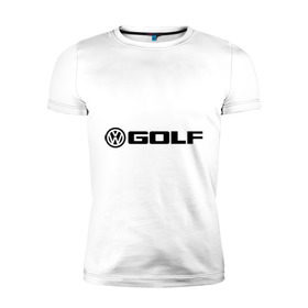 Мужская футболка премиум с принтом Volkswagen Golf в Кировске, 92% хлопок, 8% лайкра | приталенный силуэт, круглый вырез ворота, длина до линии бедра, короткий рукав | Тематика изображения на принте: golf | logo | volkswagen | гольф | логотип | фольцваген