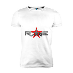 Мужская футболка премиум с принтом R7GE в Кировске, 92% хлопок, 8% лайкра | приталенный силуэт, круглый вырез ворота, длина до линии бедра, короткий рукав | @ | r7ge | youtube | звезда | метал