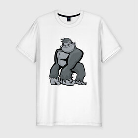 Мужская футболка премиум с принтом I am so cool! в Кировске, 92% хлопок, 8% лайкра | приталенный силуэт, круглый вырез ворота, длина до линии бедра, короткий рукав | горилла | прикол