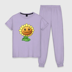 Женская пижама хлопок с принтом Plants Vs Zombies в Кировске, 100% хлопок | брюки и футболка прямого кроя, без карманов, на брюках мягкая резинка на поясе и по низу штанин | растения против зомби