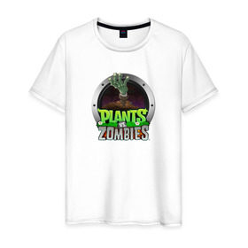 Мужская футболка хлопок с принтом Plants vs Zombies в Кировске, 100% хлопок | прямой крой, круглый вырез горловины, длина до линии бедер, слегка спущенное плечо. | Тематика изображения на принте: растения против зомби