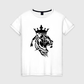 Женская футболка хлопок с принтом Тигр с короной в Кировске, 100% хлопок | прямой крой, круглый вырез горловины, длина до линии бедер, слегка спущенное плечо | @ | tatu | корона | кот | лев | татуировка | тигр с короной в тату стиле.тигр | царь