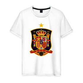 Мужская футболка хлопок с принтом Spain National Football в Кировске, 100% хлопок | прямой крой, круглый вырез горловины, длина до линии бедер, слегка спущенное плечо. | испания | футбол