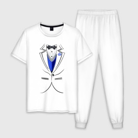 Мужская пижама хлопок с принтом Костюм жениха в Кировске, 100% хлопок | брюки и футболка прямого кроя, без карманов, на брюках мягкая резинка на поясе и по низу штанин
 | бабочка