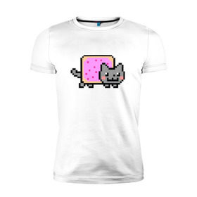 Мужская футболка премиум с принтом NYAN CAT в Кировске, 92% хлопок, 8% лайкра | приталенный силуэт, круглый вырез ворота, длина до линии бедра, короткий рукав | nya nya nyanyan cat | swag | игра