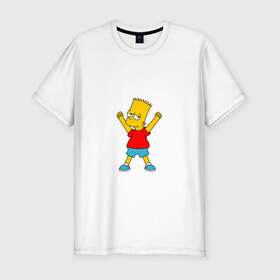 Мужская футболка премиум с принтом Барт в Кировске, 92% хлопок, 8% лайкра | приталенный силуэт, круглый вырез ворота, длина до линии бедра, короткий рукав | Тематика изображения на принте: bart | simpson