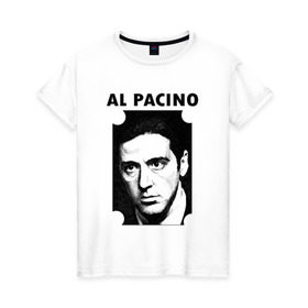 Женская футболка хлопок с принтом Аль Пачино в Кировске, 100% хлопок | прямой крой, круглый вырез горловины, длина до линии бедер, слегка спущенное плечо | : кино | al pacino | аль пачино