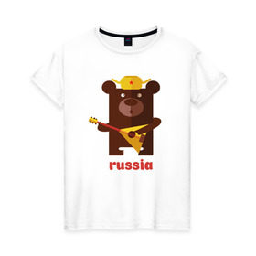 Женская футболка хлопок с принтом Russia в Кировске, 100% хлопок | прямой крой, круглый вырез горловины, длина до линии бедер, слегка спущенное плечо | russia | российа | я.русский
