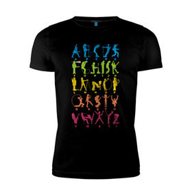 Мужская футболка премиум с принтом Рок алфавит (без расшифровки) в Кировске, 92% хлопок, 8% лайкра | приталенный силуэт, круглый вырез ворота, длина до линии бедра, короткий рукав | kiss | nirvana | ozzy | rock | алфавит | группы | рок