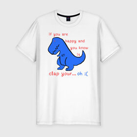 Мужская футболка премиум с принтом Динозаврик в Кировске, 92% хлопок, 8% лайкра | приталенный силуэт, круглый вырез ворота, длина до линии бедра, короткий рукав | 