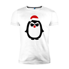 Мужская футболка премиум с принтом Крутой пингвин дед мороз в Кировске, 92% хлопок, 8% лайкра | приталенный силуэт, круглый вырез ворота, длина до линии бедра, короткий рукав | Тематика изображения на принте: крутой пингвин дед морозкрутой пингвин дед мороз новый год