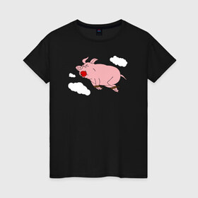 Женская футболка хлопок с принтом Когда свиньи залетают! в Кировске, 100% хлопок | прямой крой, круглый вырез горловины, длина до линии бедер, слегка спущенное плечо | когда свиньи залетают симпсоны the simpsons