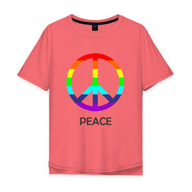 Мужская футболка хлопок Oversize с принтом Мир (Peace). Пацифик в Кировске, 100% хлопок | свободный крой, круглый ворот, “спинка” длиннее передней части | (peace) | венок | знак | на картинке изображен знак пацифик и надпись peace   мирмир | пацифик | пис