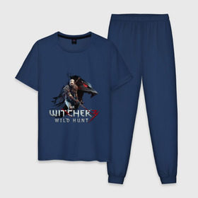Мужская пижама хлопок с принтом The Witcher 3 в Кировске, 100% хлопок | брюки и футболка прямого кроя, без карманов, на брюках мягкая резинка на поясе и по низу штанин
 | Тематика изображения на принте: ведьмак