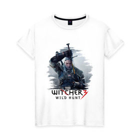 Женская футболка хлопок с принтом The Witcher 3 в Кировске, 100% хлопок | прямой крой, круглый вырез горловины, длина до линии бедер, слегка спущенное плечо | ведьмак