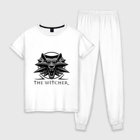 Женская пижама хлопок с принтом The Witcher 3 в Кировске, 100% хлопок | брюки и футболка прямого кроя, без карманов, на брюках мягкая резинка на поясе и по низу штанин | ведьмак