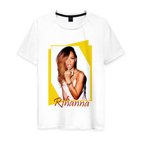Мужская футболка хлопок с принтом Rihanna в Кировске, 100% хлопок | прямой крой, круглый вырез горловины, длина до линии бедер, слегка спущенное плечо. | badgirl | rihanna | riri | риана | рианна | рнб