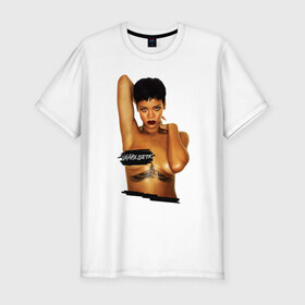 Мужская футболка премиум с принтом Rihanna в Кировске, 92% хлопок, 8% лайкра | приталенный силуэт, круглый вырез ворота, длина до линии бедра, короткий рукав | 