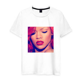 Мужская футболка хлопок с принтом Rihanna в Кировске, 100% хлопок | прямой крой, круглый вырез горловины, длина до линии бедер, слегка спущенное плечо. | badgirl | rihanna | riri | риана | рианна | рнб