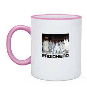 Кружка двухцветная с принтом Radiohead в Кировске, керамика | объем — 330 мл, диаметр — 80 мм. Цветная ручка и кайма сверху, в некоторых цветах — вся внутренняя часть | Тематика изображения на принте: creep | emi | radiohead | rok