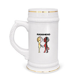 Кружка пивная с принтом Radiohead в Кировске,  керамика (Материал выдерживает высокую температуру, стоит избегать резкого перепада температур) |  объем 630 мл | Тематика изображения на принте: creep | emi | radiohead | rok