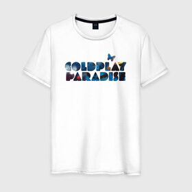 Мужская футболка хлопок с принтом Coldplay Paradise в Кировске, 100% хлопок | прямой крой, круглый вырез горловины, длина до линии бедер, слегка спущенное плечо. | Тематика изображения на принте: coldplay | ghost stories | mylo xyloto | parachutes