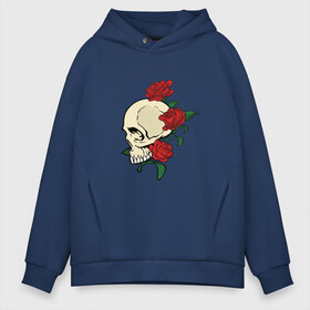 Мужское худи Oversize хлопок с принтом Skull & roses в Кировске, френч-терри — 70% хлопок, 30% полиэстер. Мягкий теплый начес внутри —100% хлопок | боковые карманы, эластичные манжеты и нижняя кромка, капюшон на магнитной кнопке | розы