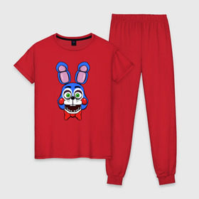 Женская пижама хлопок с принтом Toy Bonnie FNAF в Кировске, 100% хлопок | брюки и футболка прямого кроя, без карманов, на брюках мягкая резинка на поясе и по низу штанин | @ | fnaf | toy bonnie | фнаф