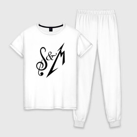 Женская пижама хлопок с принтом Metallica: S&M в Кировске, 100% хлопок | брюки и футболка прямого кроя, без карманов, на брюках мягкая резинка на поясе и по низу штанин | металлика