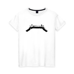 Женская футболка хлопок с принтом Логотип Metallica (old logo) в Кировске, 100% хлопок | прямой крой, круглый вырез горловины, длина до линии бедер, слегка спущенное плечо | Тематика изображения на принте: 