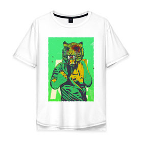 Мужская футболка хлопок Oversize с принтом Tiger в Кировске, 100% хлопок | свободный крой, круглый ворот, “спинка” длиннее передней части | hotline miami